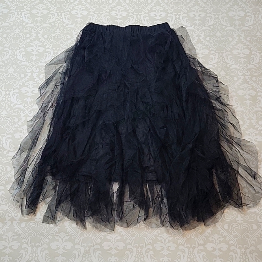 Black Tulle Layered Midi Skirt